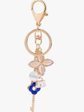 Floral Enamel bag/purse charm Keychain with lock & key